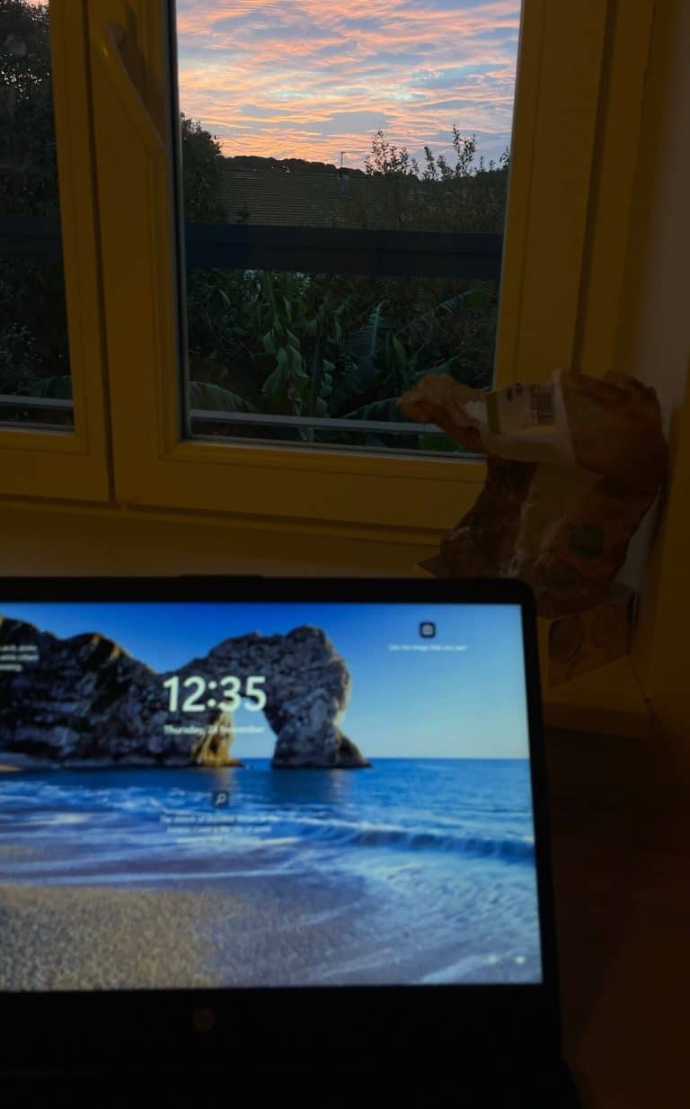 The image shows a laptop with a view digital nomad