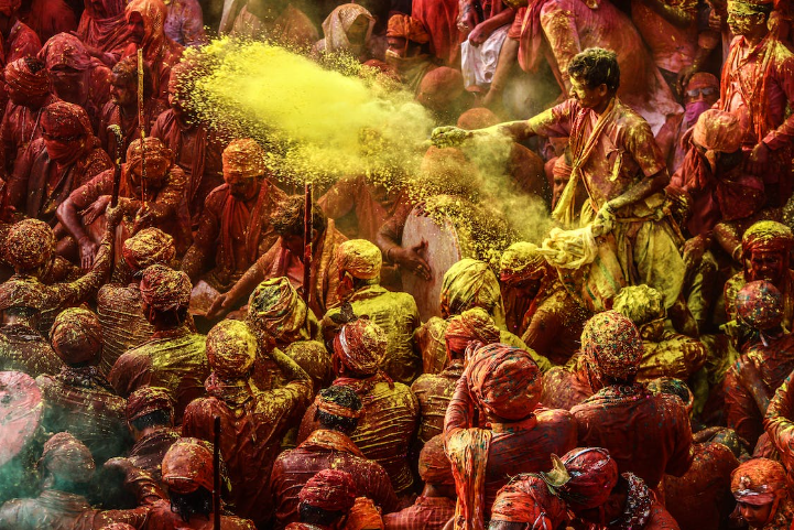 The image shows Holi festival in India