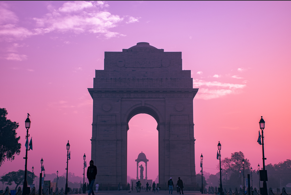 The image shows the India Gate Delhi India