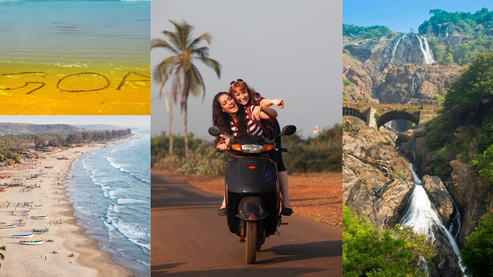 The image shows a foreign tourist digital nomad in India riding a scooter in Goa India